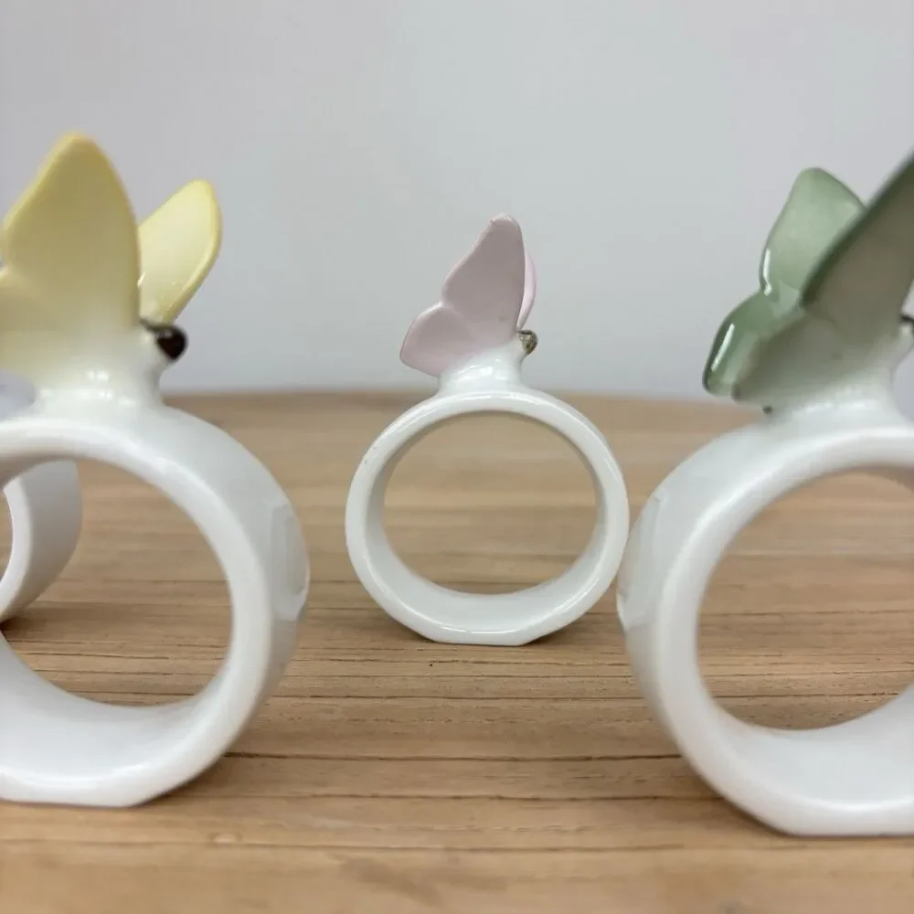 Vtg Butterfly Napkin Rings West Germany Handpainted Bone China Cottagecore